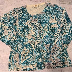 Talbots sweater- pretty blue purple paisley. Med.
